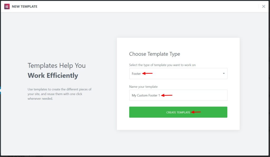 Choose the Type of Template- How to Edit Footer in Elementor