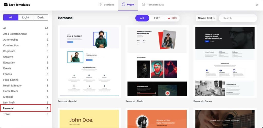 choose personal landing page templates