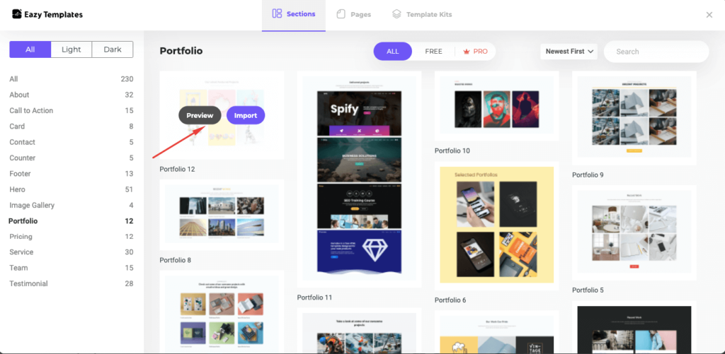preview sections