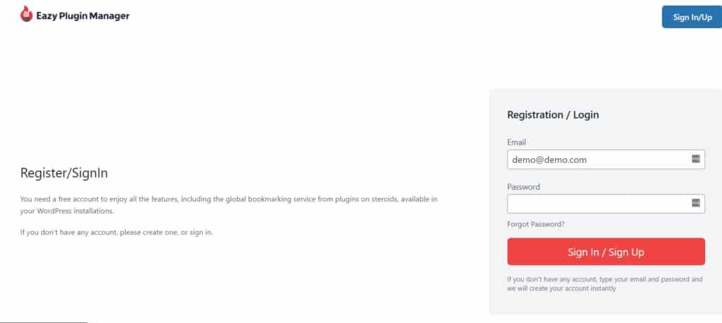 Sign up/in button. 