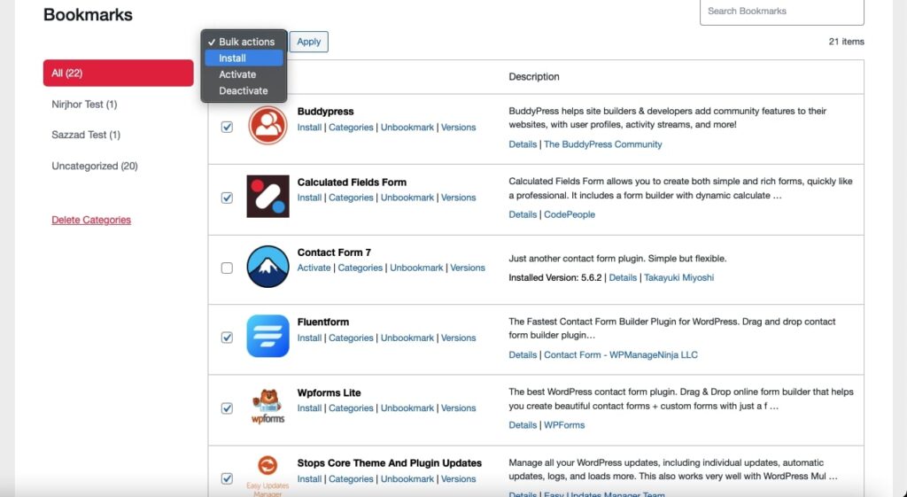 Installed plugins