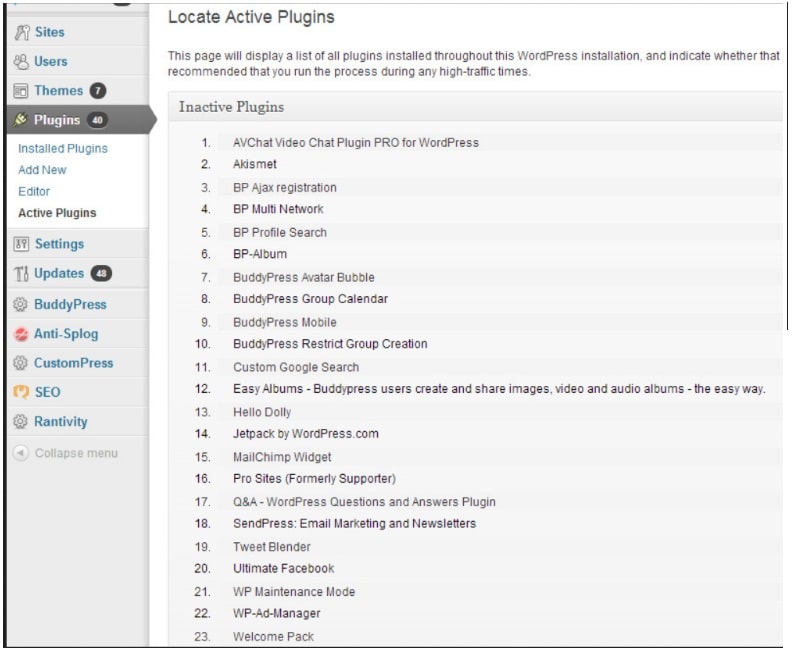 inactive plugin