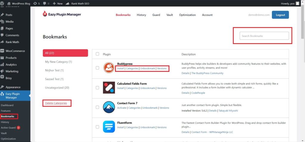 Bookmarked plugins