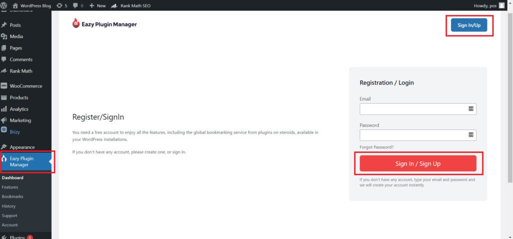 Step 2: Complete the Sign In/ Sign Up Process to Eazy Plugin Manager 
