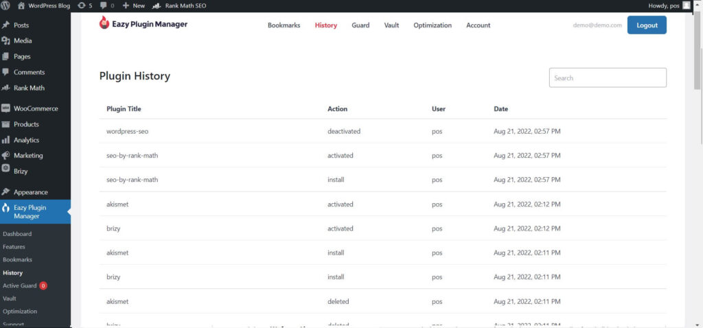 Go to The Plugin History Page to Monitor All Installed Plugins- Track All of Your Plugins Activities on Your Dashboard  