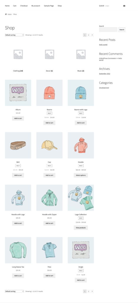 Final look of WooCommerce shop page