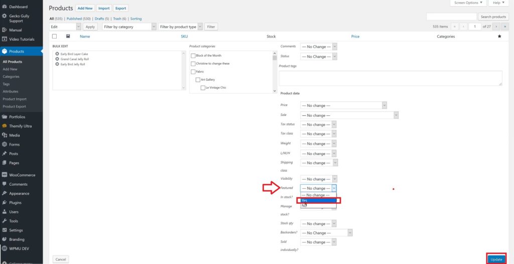 Featured option and select YES