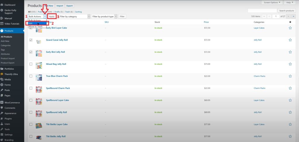 Click on Bulk Actions and choose Edit. Now, hit the Apply button.