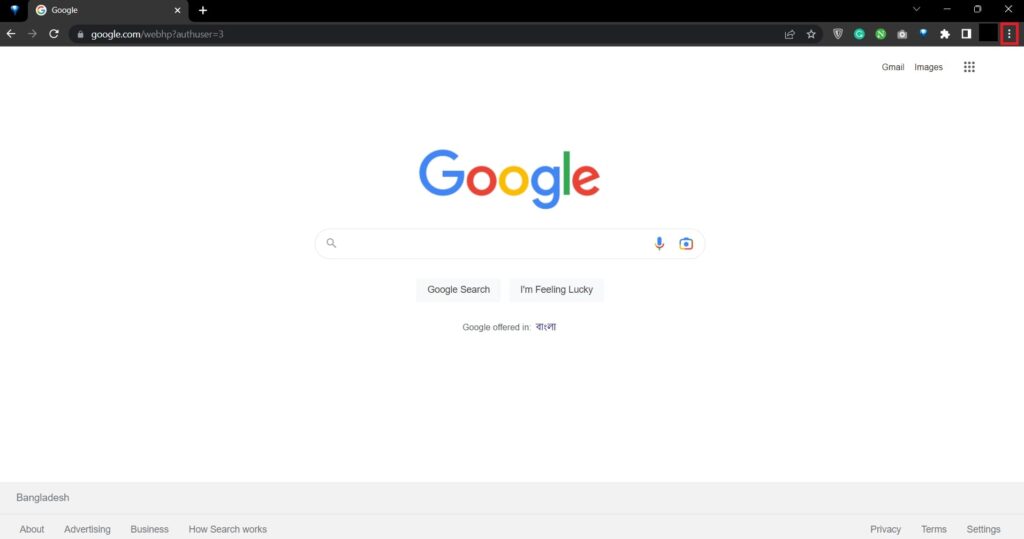 Locate the browser Settings Menu
