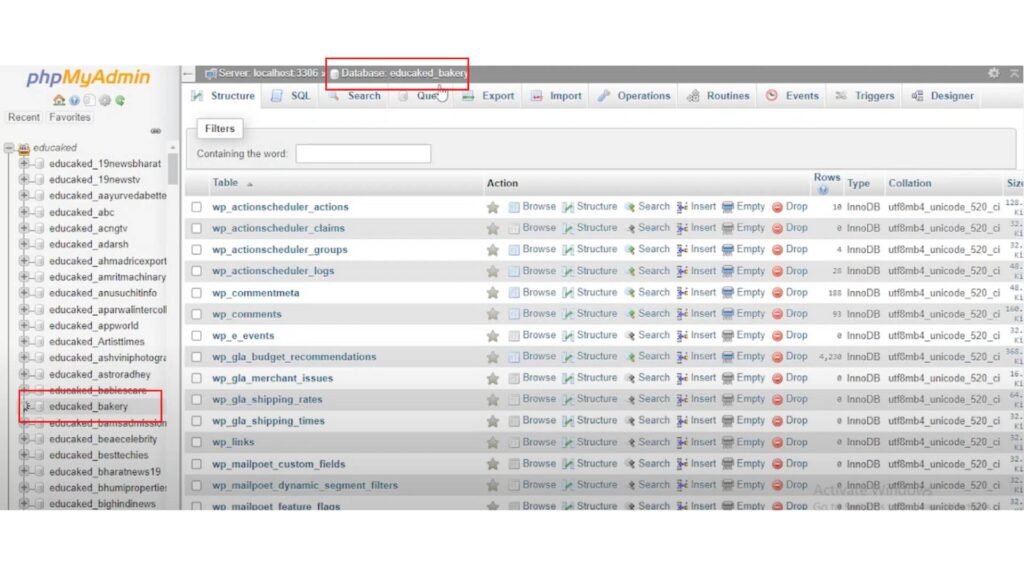 checking the database name