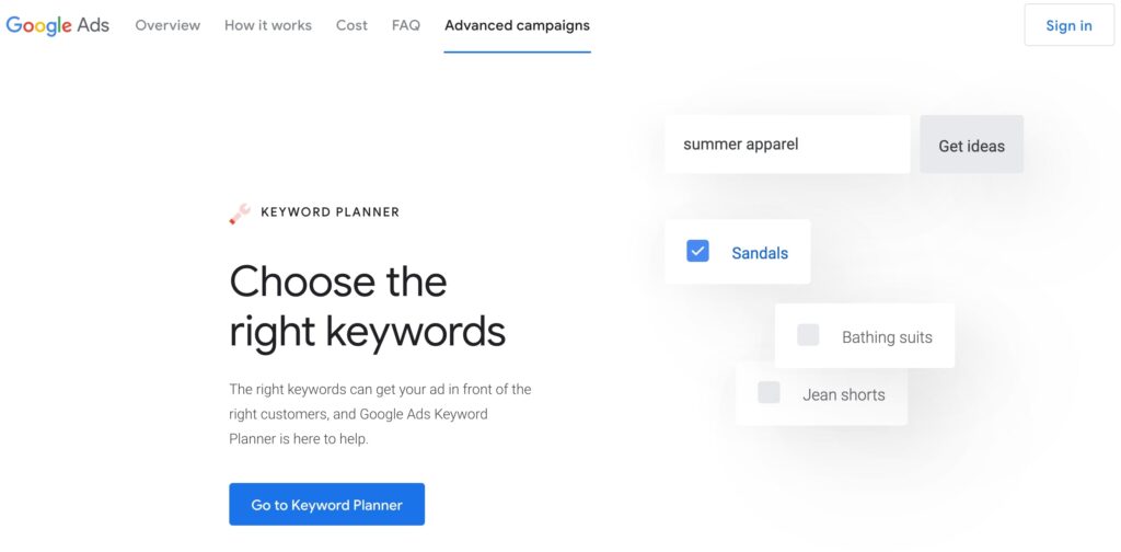 Google keyword planner