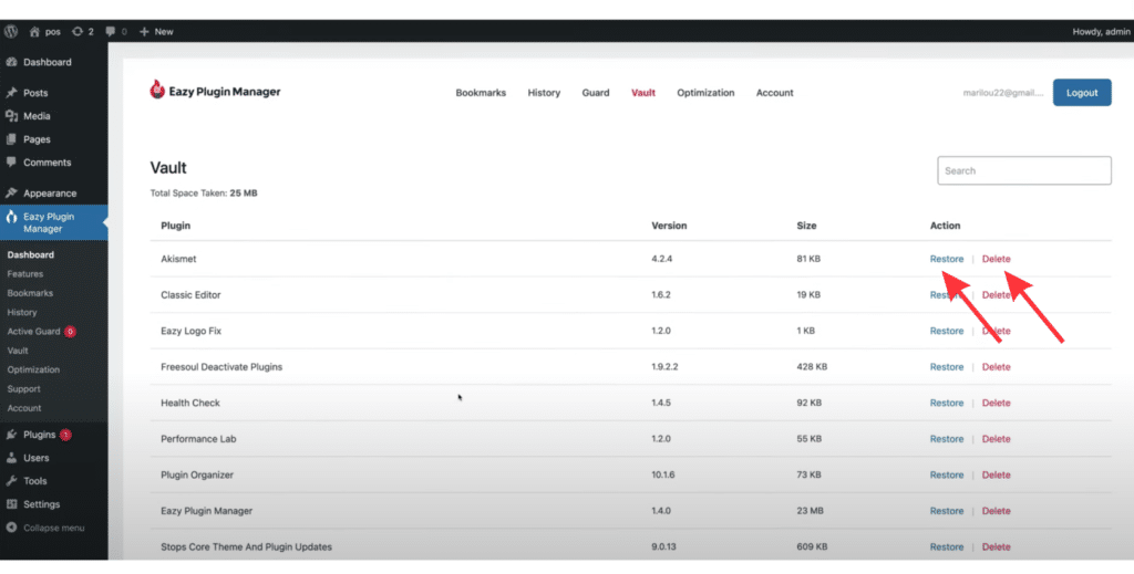 Restore any necessary plugin from this vault anytime