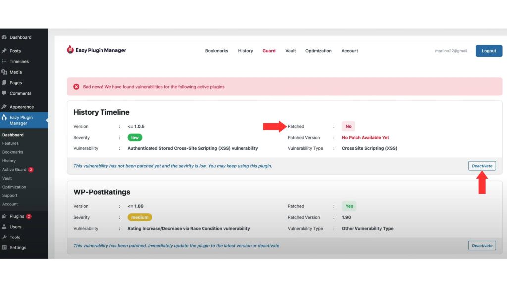 Threat Indicated, Deactivate the plugin