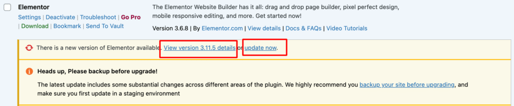 Update Elementor and WordPress