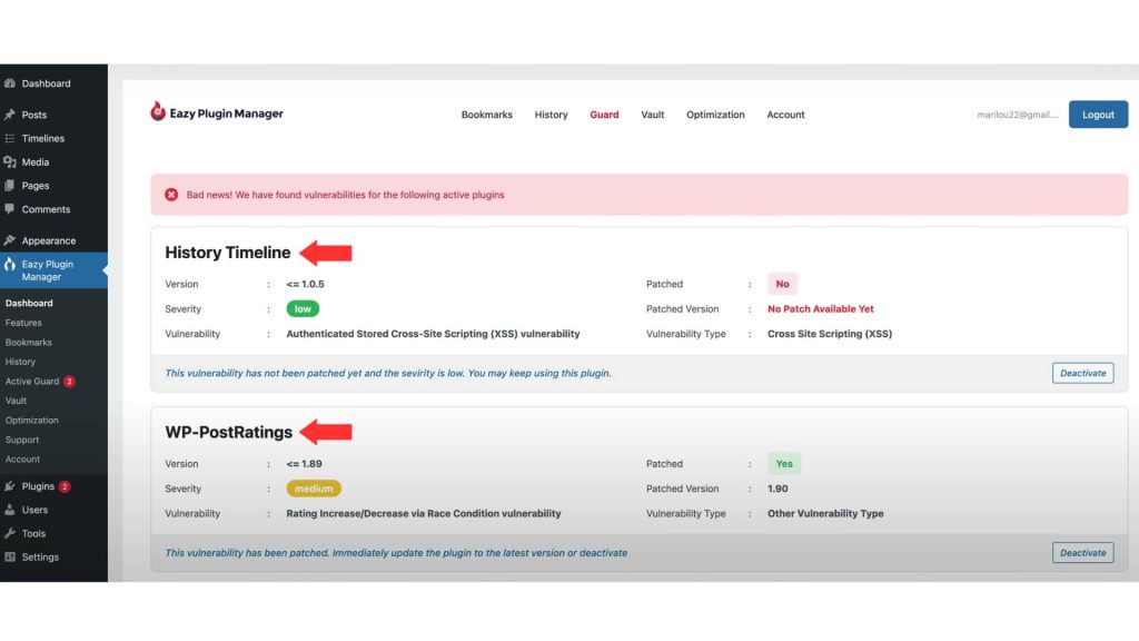 Get Detailed data about plugin related threat
