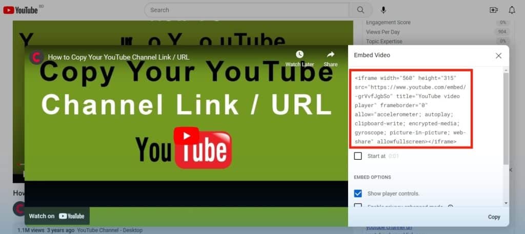 Copy the YouTube video's iframe code.