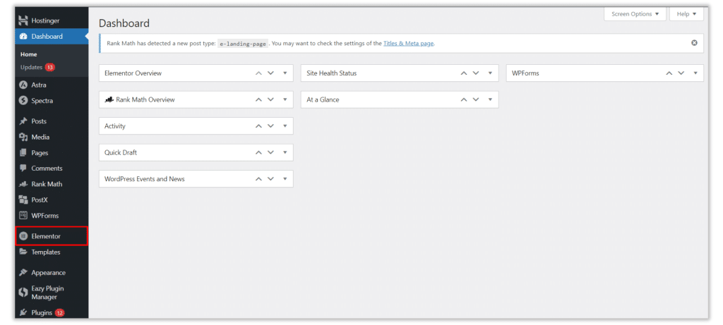Locate “Elementor” option 