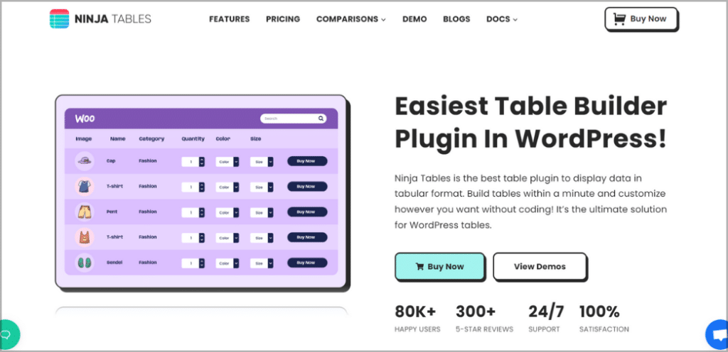 Ninja Table- Best WordPress Plugins for Table