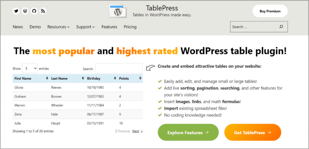 TablePress - Best WordPress Plugins for Table