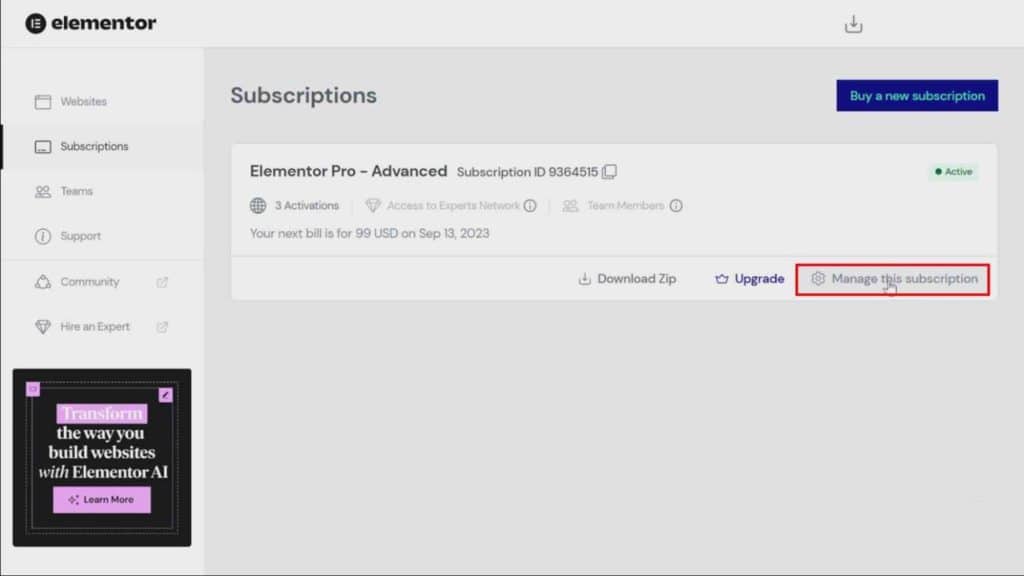 How to Cancel Elementor Subscription