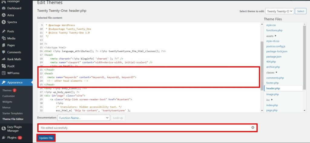 how to add meta keyword in wordpress without plugin