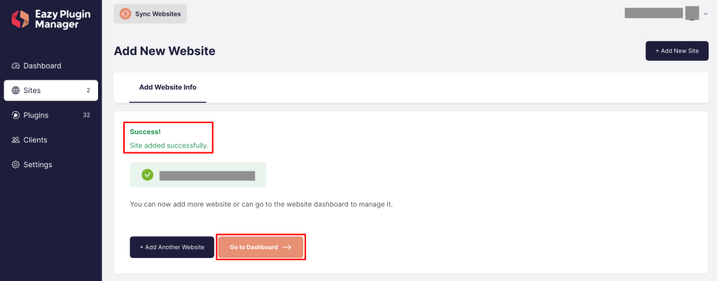 Successfully add new website