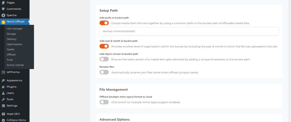 Add prefix to bucket path, year & month to bucket path, object version to bucket path, Rename files, Offload format to cloud