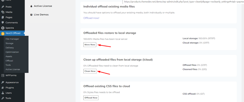 access the features to restore offloaded files