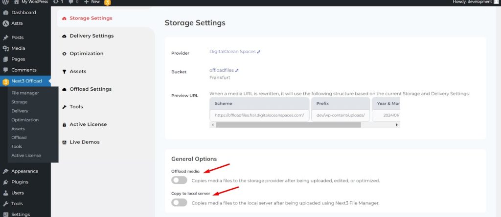 enable Offload media and Copy to local server options using the toggle button.
