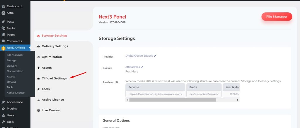 Set up the offload settings