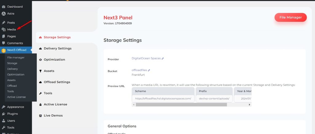 Select the Media tab on the left side of the panel bar.