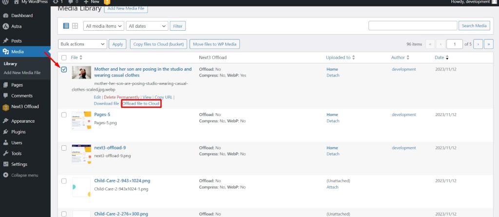 hit the Offload file to Cloud for individual offload files.