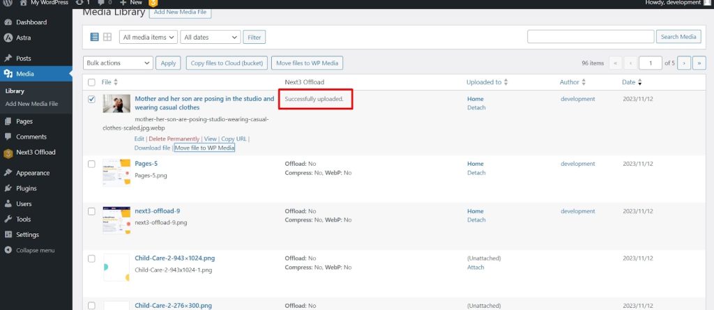see the file is successfully offloaded.
