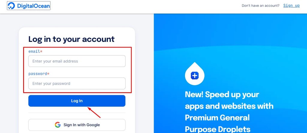 DigitalOcean Sign in