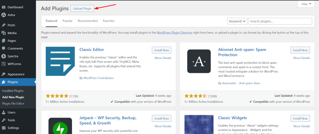 navigate to the Upload Plugin option.
