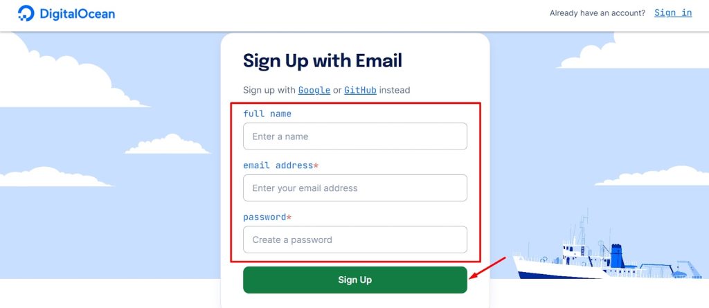 DigitalOcean Sign Up