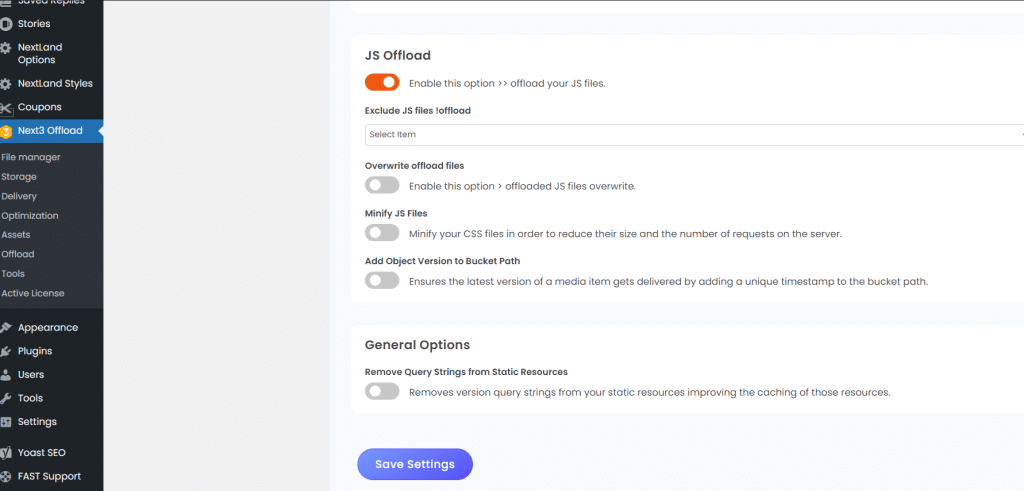 see the option for JS offload