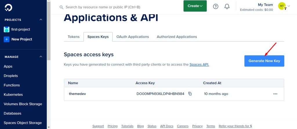 Now, you need to go for the Generate New key button.