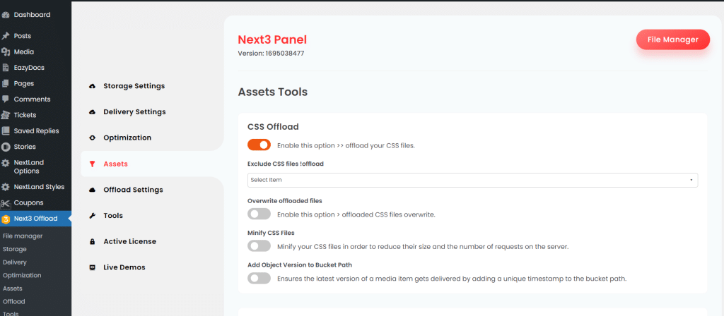 enable the features to automatically minify and offload CSS and JS files.