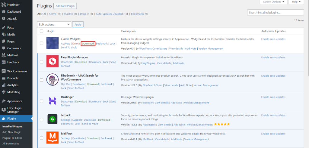 Download feature in Eazy Plugin Manager- How to Download a Plugin in WordPress