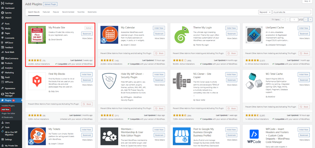 Activate My Provate Site Plugin