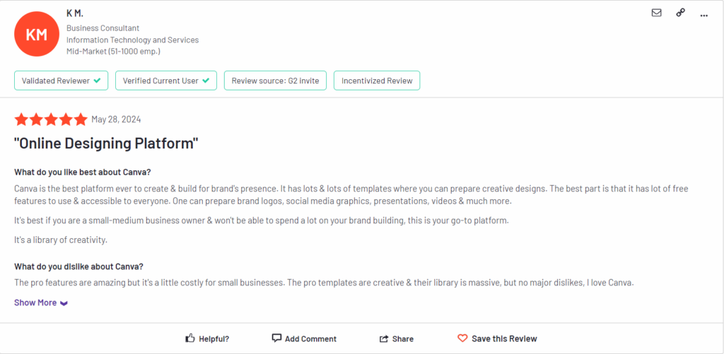 Canva Customer Review