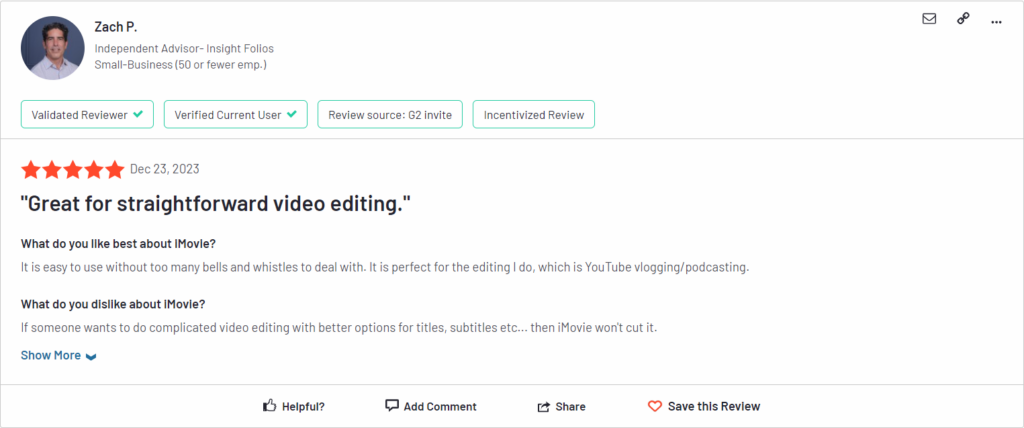 iMovie Customer Review