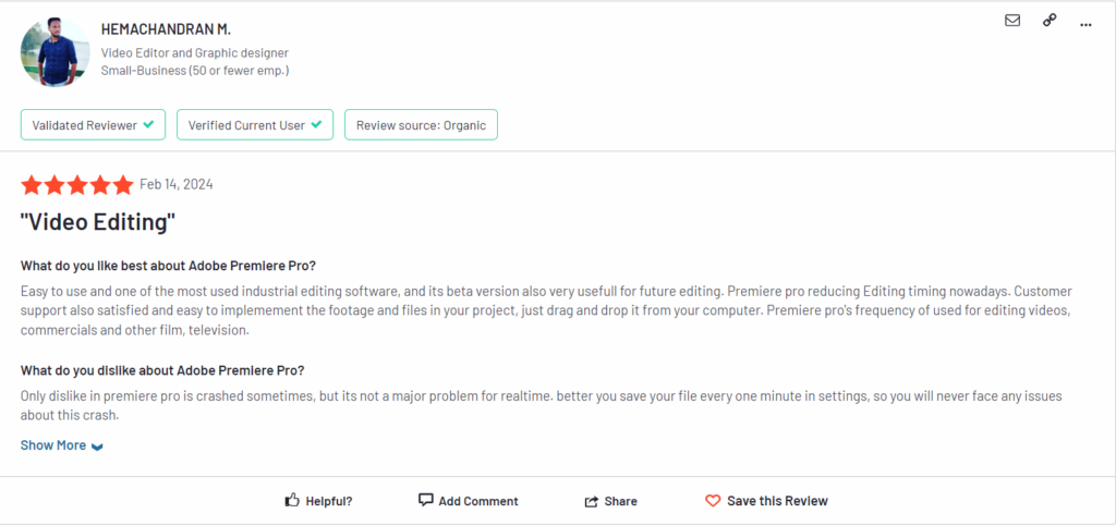 Adobe Premiere Customer Review